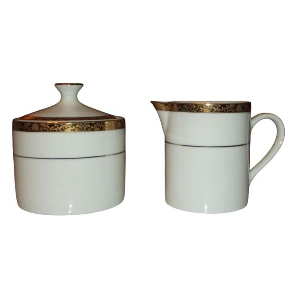China Pearl Imperial Cream & Sugar Bowl White Gold Trim Elegant MCM vintage
